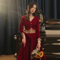 2021 autumn and winter dress new style heavy industry embroidery bottomed skirt temperament thin high end vfemage vintage oodji
