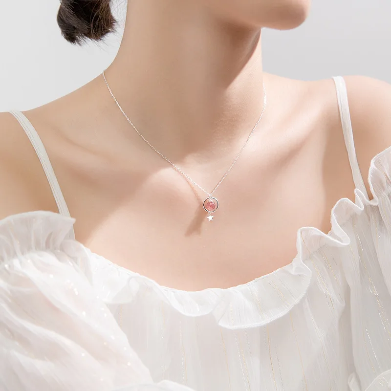 Trustdavis 925 Стерлинговое серебро милая круглая звезда клубника Хрустальная