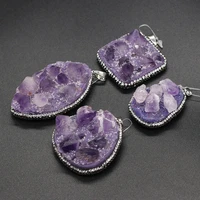 natural irregular amethysts cluster pendant crystal quartrz female charms ore pendant for jewelry making necklace accessories