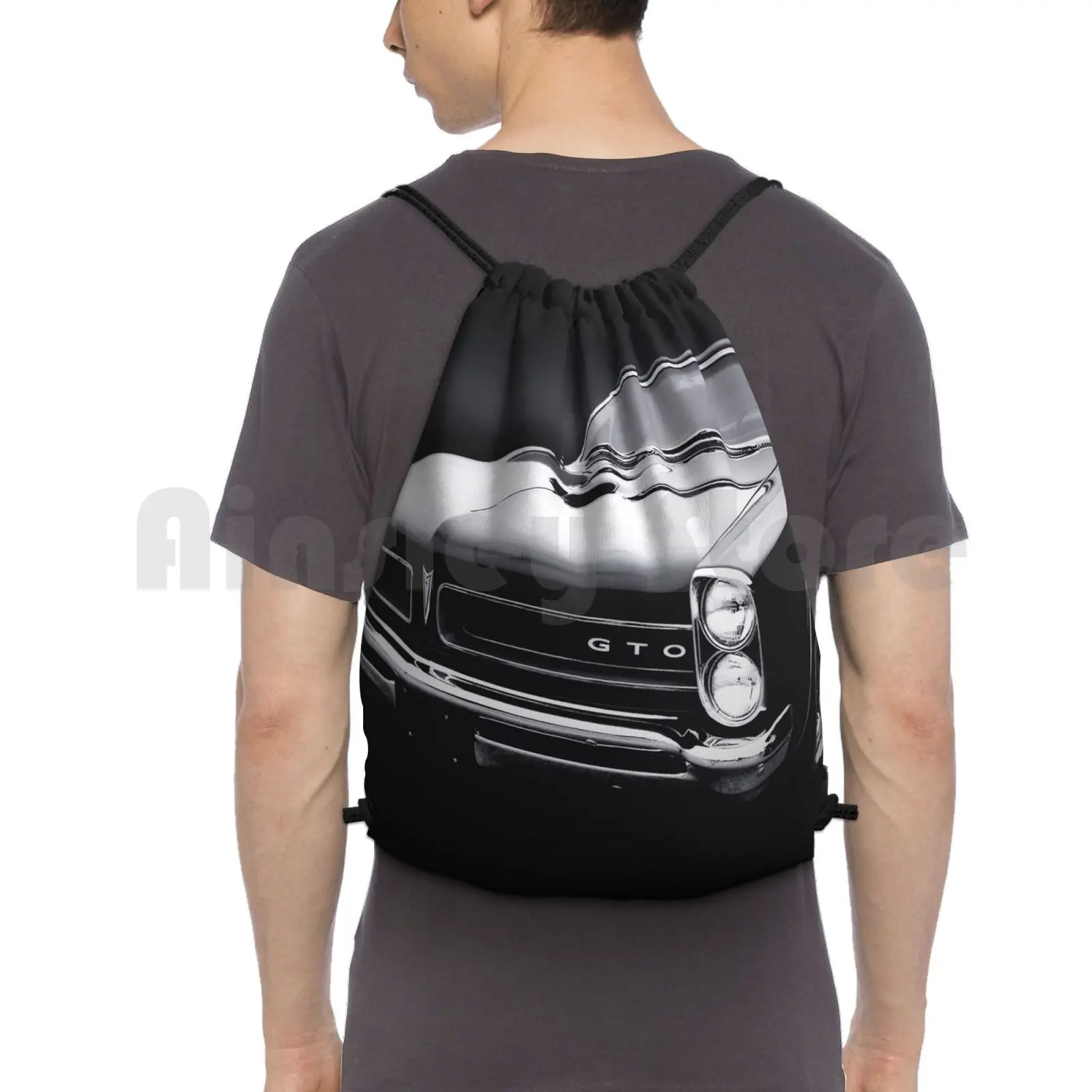 

1965 Pontiac Gto B / W Backpack Drawstring Bags Gym Bag Waterproof Automotive Car Transportation Auto Cars Garage Car