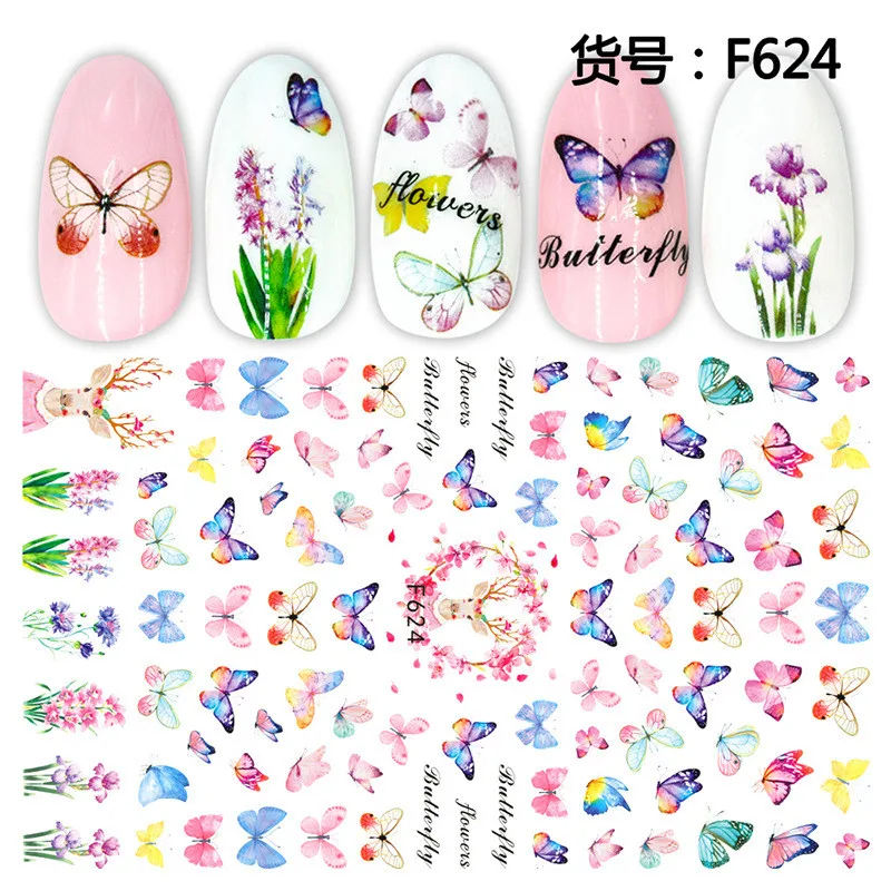 

1pcs 12.2cm*7.5cm Nail Art Stickers Butterflies/Flowers/Letter/Girls Adhesive 3D Designer Nail Stickers For Women Fingernail Art