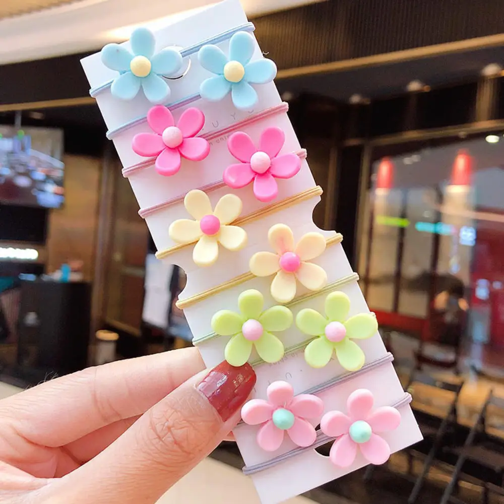 

Flowers Elastic Rubber Hair Rope Bands For Girls 10Pcs/Set Cute Colorful Ponytail Holder Scrunchies Fashion New Hair Accessories
