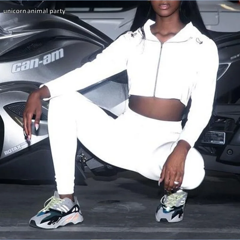 Women hip hop jacket reflective hoodie zipper pull cord patchwork top street run night flash | Женская одежда