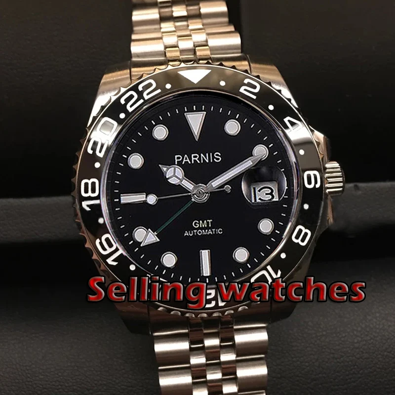 Мужские механические часы PARNIS зеленые автоматические с черным циферблатом и