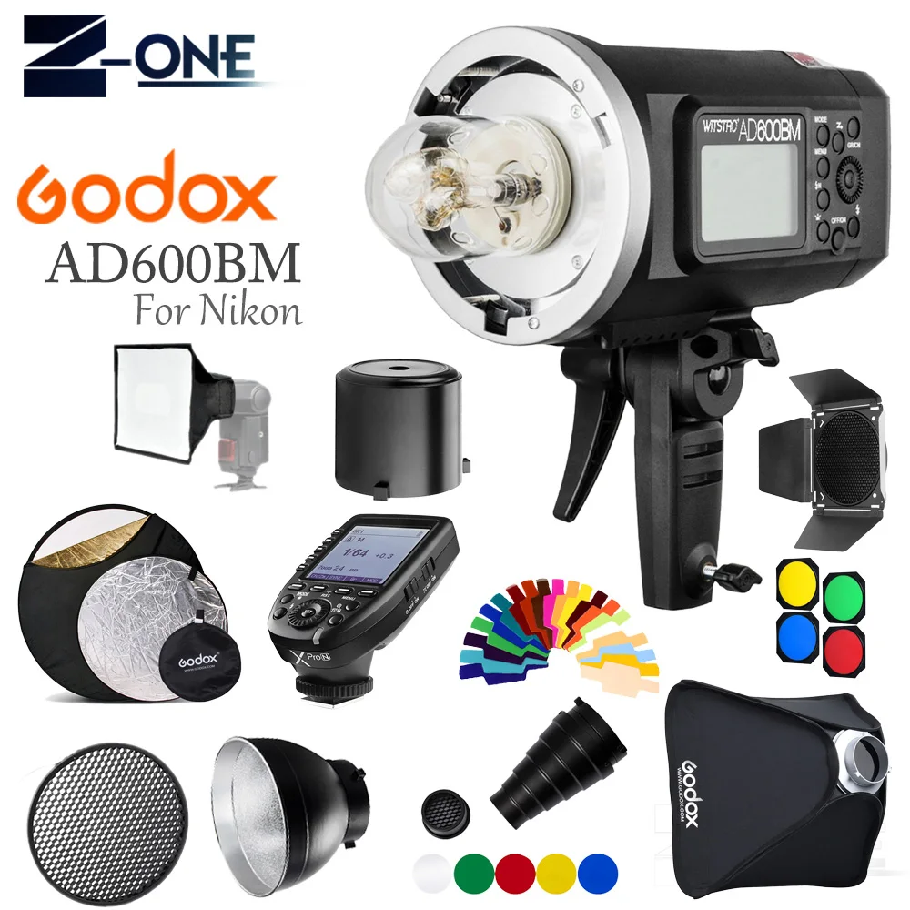 Внешняя вспышка Godox AD600BM 600Ws GN87 1/8000 HSS Bowens Mount W/ XPRO N Wireless Trigger + Barn Door для камер Nikon