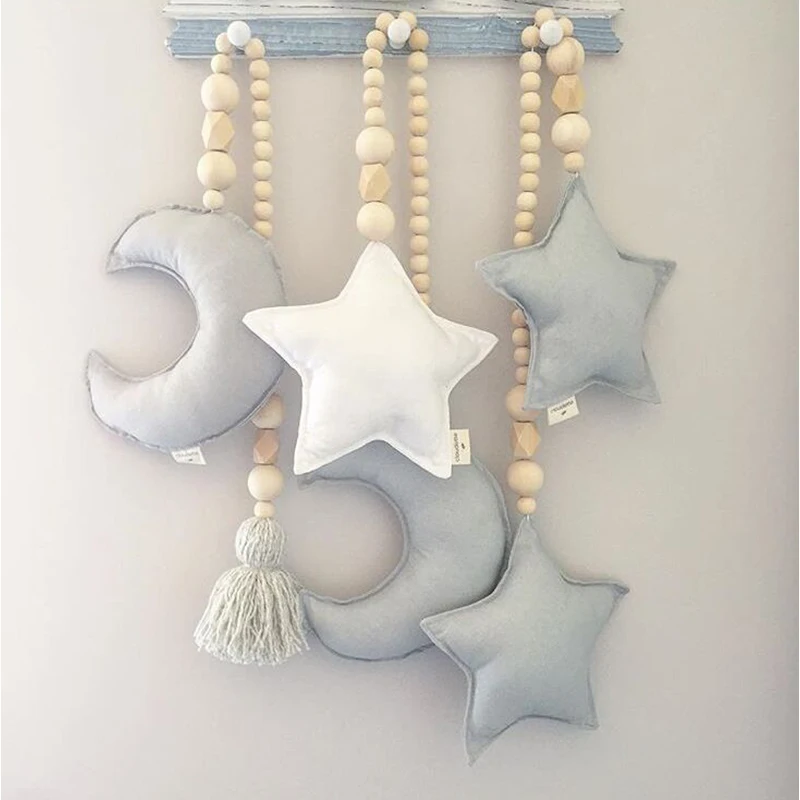 

Tassel Wooden Beads Ornament Nordic Star Moon Photography Props Kids Room Decoration Girls Nursery Tent Wall Hanging Pendant INS
