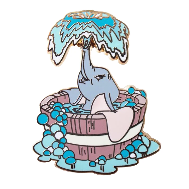 Elephant Bath Time Happy Animal Cartoon Dumbos Brooch Pins Enamel Metal Badges Lapel Pin Brooches Jackets Jeans Fashion Jewelry