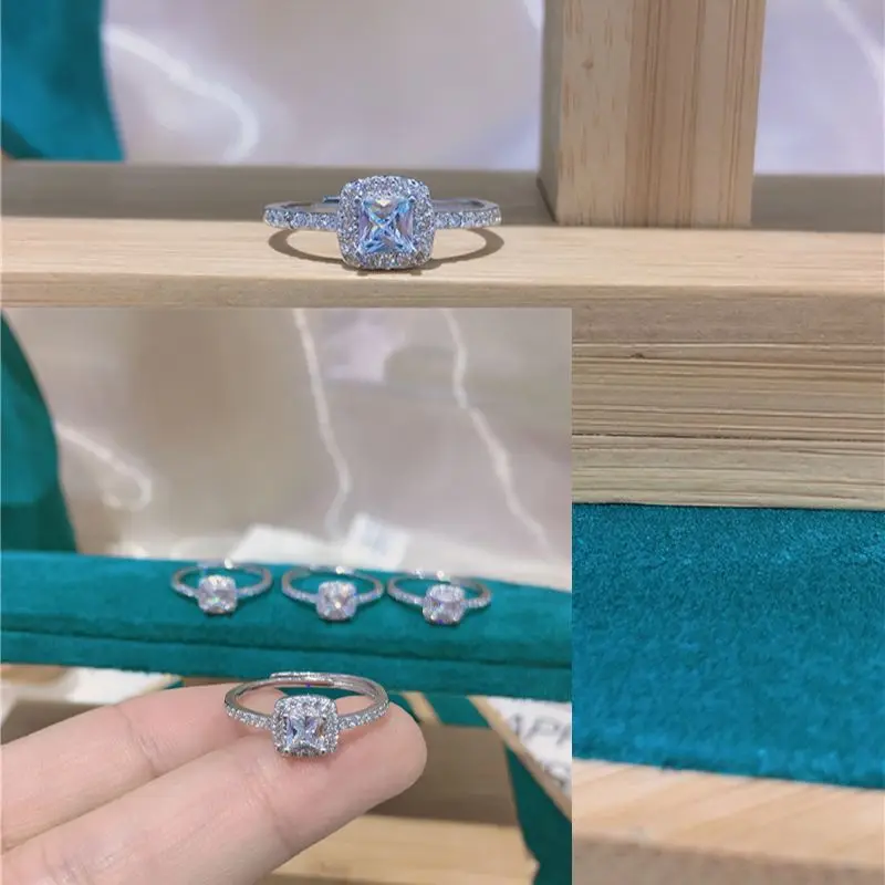 

Korean Square Plated 18k Platinum One Carat Zircon Women's Ring Gifes Sterling Silver S925 Jewelry Trend Fashion Accessories Hot