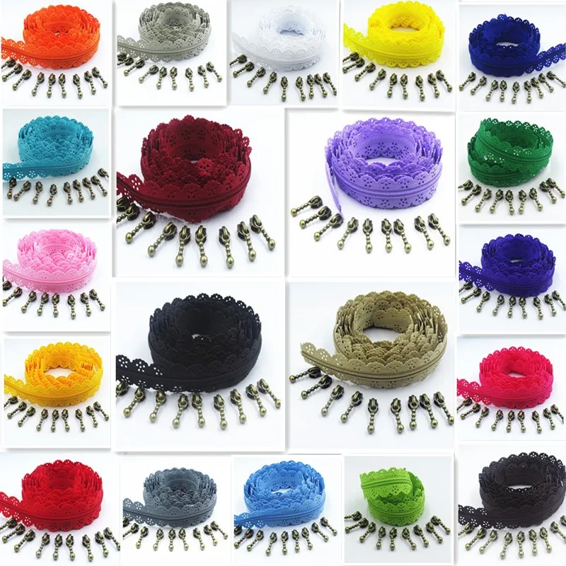 

1M 2 Zipper Puller 3# 20 Color Nylon Lace Six Hole Zipper Used For Sewing And Skirt Clothing Accessories