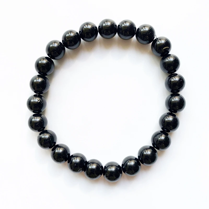 Natural Black Tourmaline Stone Bracelet Round Beads Strand Bracelet Men Women Girls Protection Jewelry 1pc Dropship