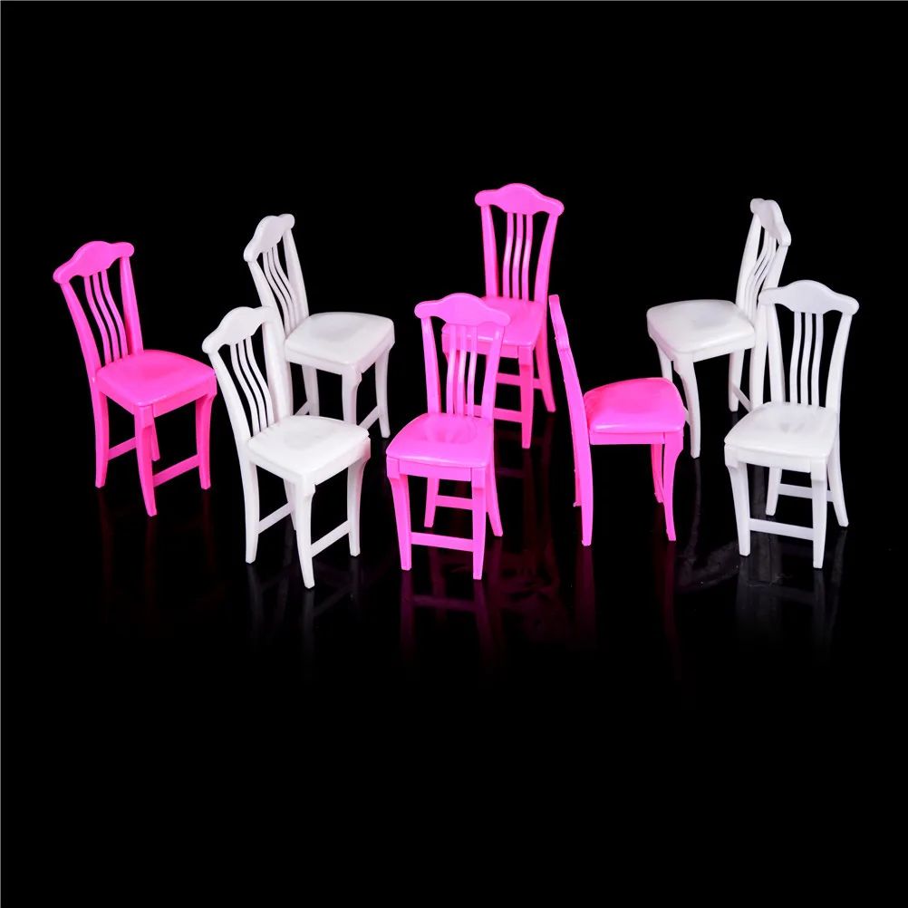 

4pcs Pink Nursery Baby High Chair Table Chair For Doll's House Furniture Play House Toys Dollhouse Chair Toy