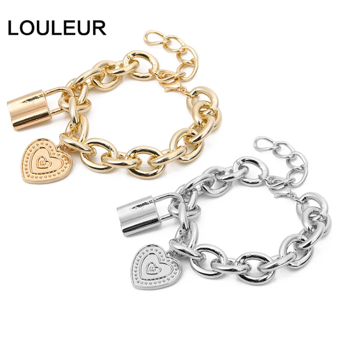 Louleur роскошные серебряные золотые браслеты с замком для ключей, очаровательные браслеты в виде сердца, браслеты для женщин и мужчин, широкая кубинская цепочка, ювелирные изделия из Дубаи