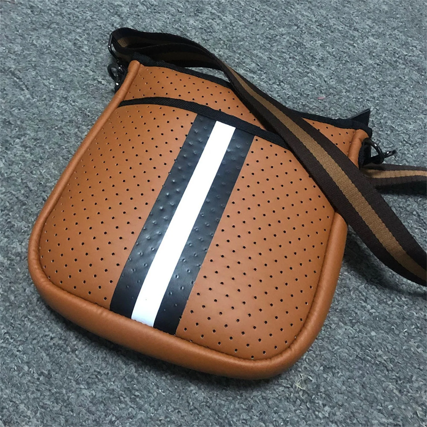 Domil103 Fashion Waterproof Neoprene Messenger Bag Neoprene Women Crossbody Shoulder Bags Camo Purse Casual Small Bag w/Stripes 