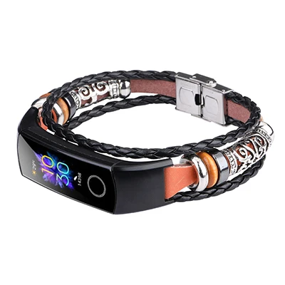 Brown strap Для honor band 5 4 кожаный ремешок для huawei honor band 5 NFC оксиметрические сменные браслеты модный ремешок для honor band 4 - Цвет: Brown strap