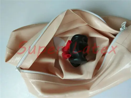 Латексный костюм кошки с носовой трубкой красные зубы на Молнии Скрытые два