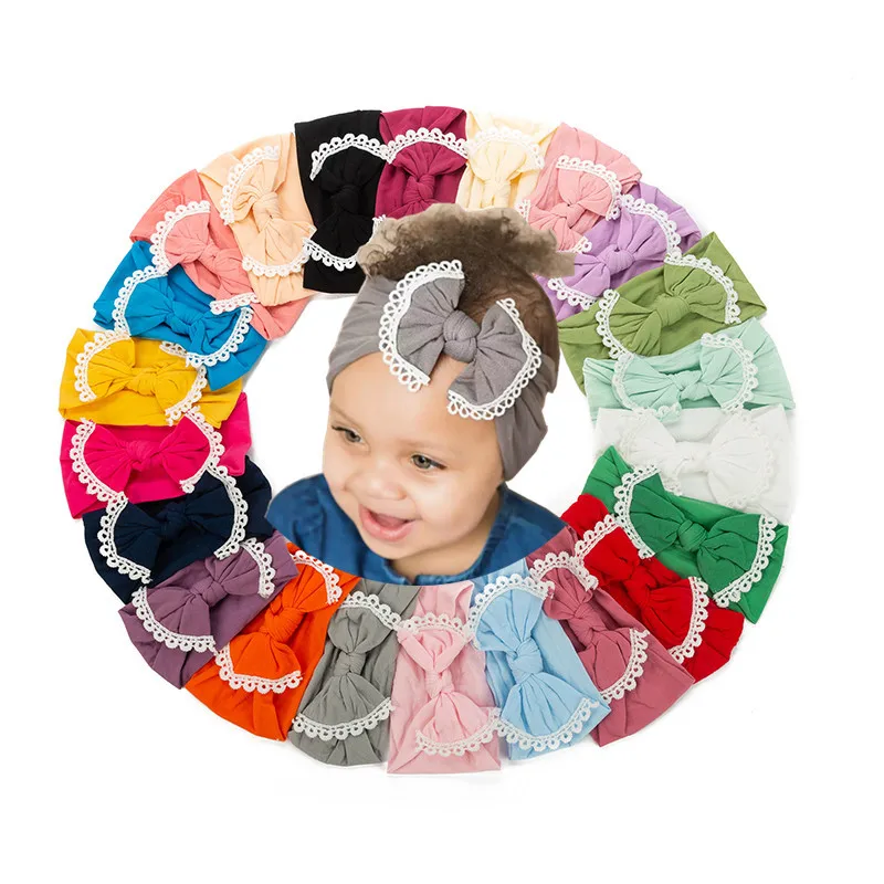 

2021 Baby Accessories Infant Baby Girl Cute Bow Headband Newborn Solid Headwear Headdress Nylon Elastic Hair Band Gifts Props