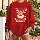 2021 рождественские женские свитшоты, свитшот с забавным мультяшным принтом оленей, свитшот с открытыми плечами, женские пуловеры большого размера, зимний топ