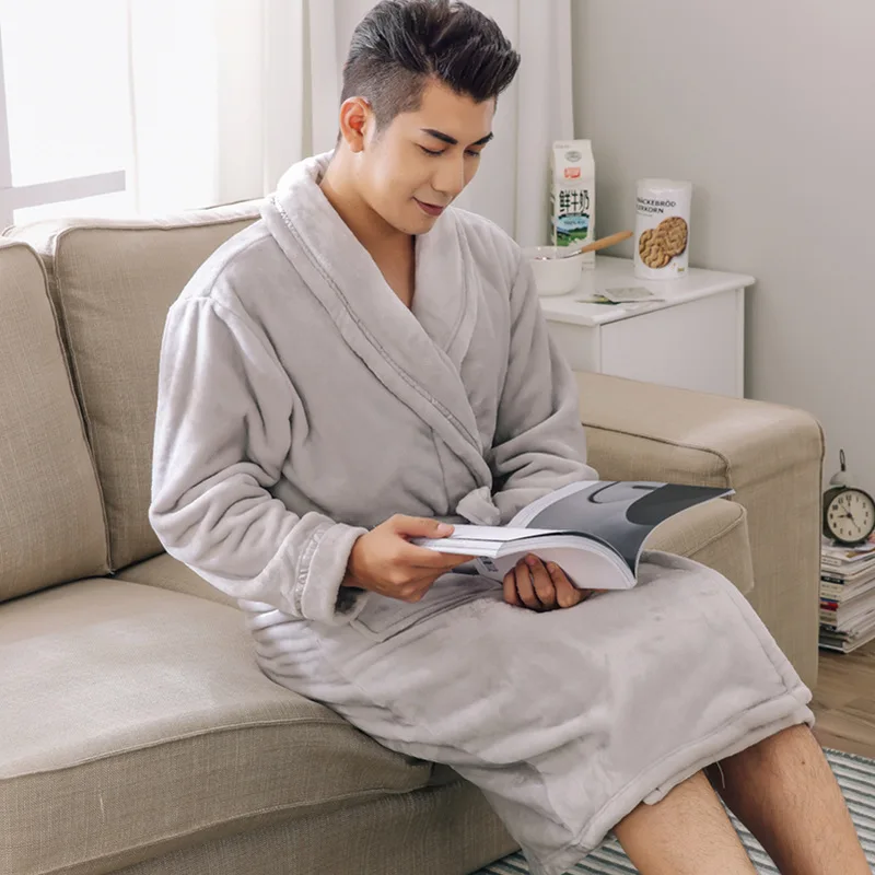 Men Robe H Новинка, зимнее плотное теплое женское кимоно с v-образным вырезом из кораллового флиса, халат для влюбленных пар, ночная рубашка, банное платье, одежда для сна, Мужская одежда для сна, размер XXL - Цвет: Men Robe H