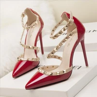 sexy hasp rivet heels female high heeled pumps stiletto heel pointed toe hollow ventilation shoes woman rivet shoes