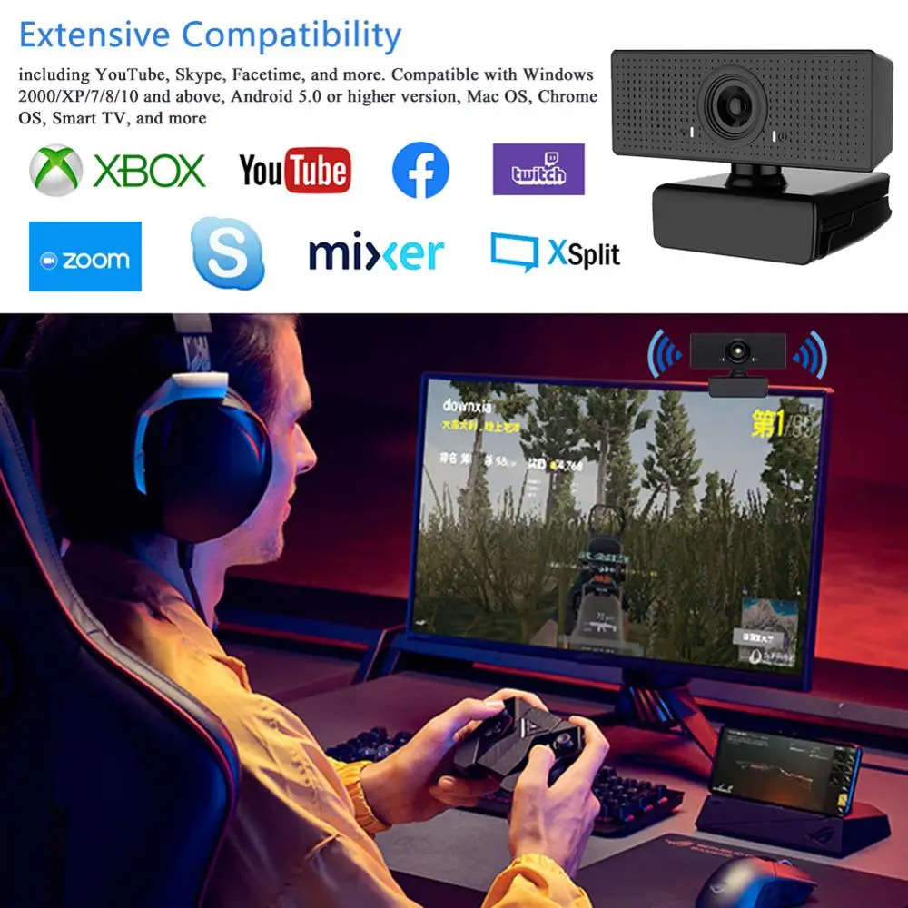 Веб камера VKTECH с автофокусом 1080P Full HD встроенным микрофоном и углом обзора 110