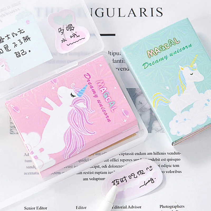 Милые Складные Липкие заметки Kawaii Единорог блокноты Написание наклейки для