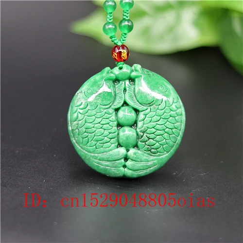 

Natural Green A Emerald Jade Pisces Pendant Fish Necklace Charm Jadeite Jewellery Fashion Carved Amulet Gifts for Women Men