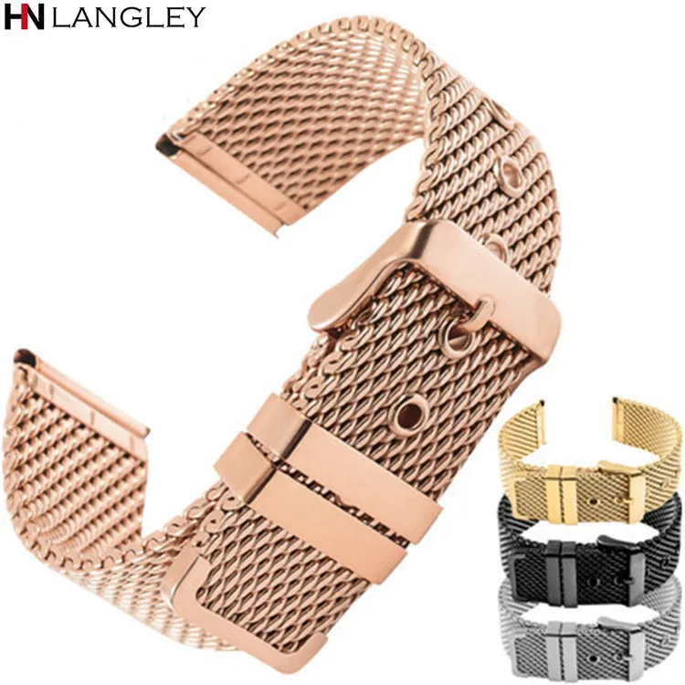 

18/20/22/24 мм Миланской 1,0 сетка, фильтр грубой очистки, ремешки для часов Нержавеющая сталь Pin Туфли с ремешком и пряжкой часы аксессуары Для му...