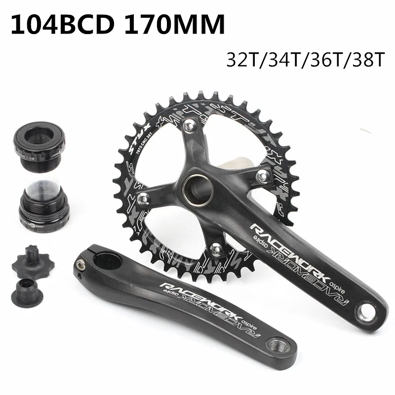 

Bicycle Crank Chainwheel 104BCD MTB Bike Crankset Aluminum Alloy with Bottom 170mm Crank Black 32T 34T 36T 38T Plate