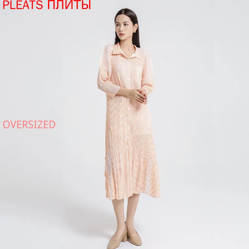 

Женское платье-трапеция Miyake, элегантное осеннее платье трапециевидной формы с принтом, большие размеры