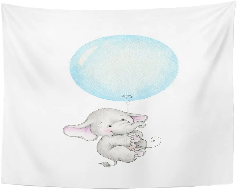 Гобелен Детский милый слон летающий на голубом воздушном шаре гобелены с