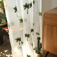 coconut tree embroidered window screen childrens room screen window nordic curtains for living room bedroom screen window