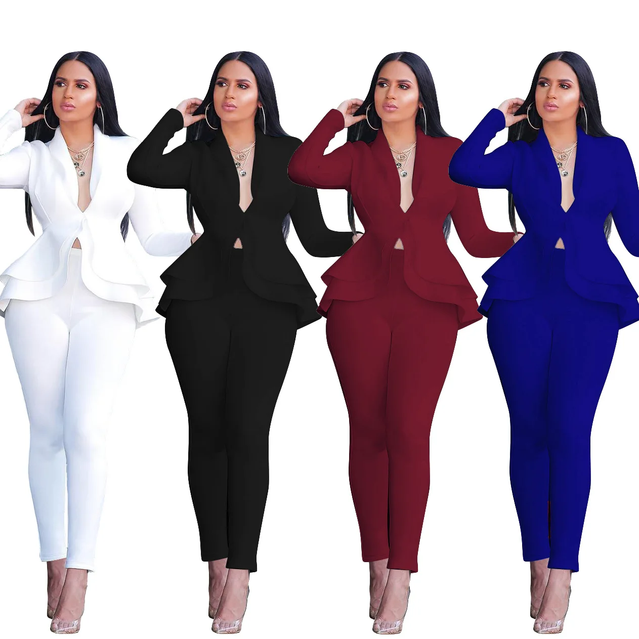 

Women's Set Tracksuit Full Sleeve Ruffles Blazers Pencil Pants Suit Two Piece Set Office Lady Profession Outfits Matching Sets