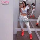 Летние джоггеры IAMHOTTY с принтом пламени и букв, женские повседневные уличные спортивные брюки, женские брюки-карго с высокой талией, женская одежда, брюки