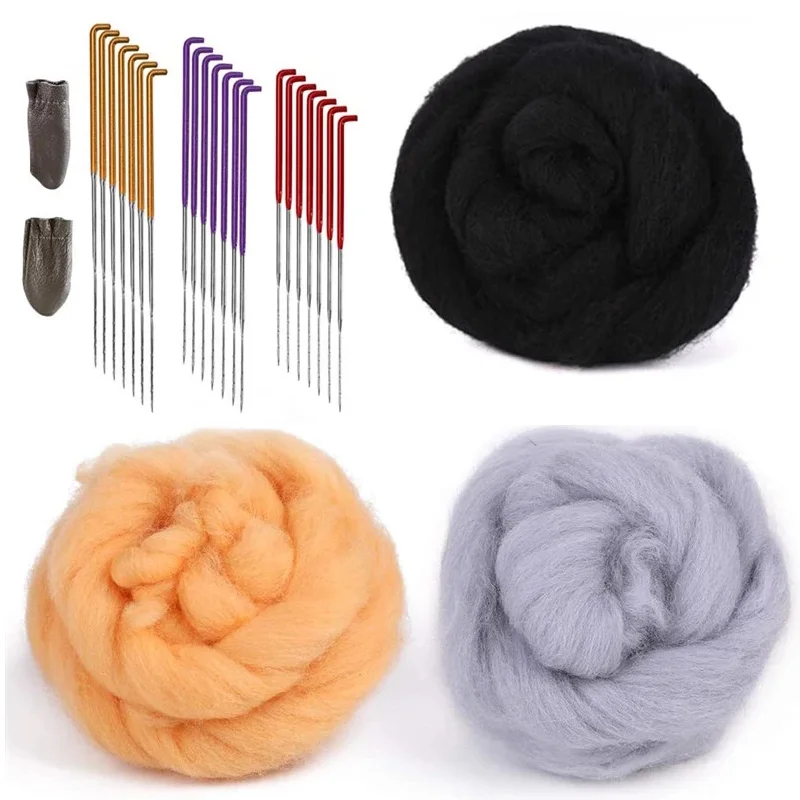 

LMDZ Needle Felting Kit, 3 Colors Wool Roving for Needle Felting(30g/Color), Felting Kit with Felting Supplies