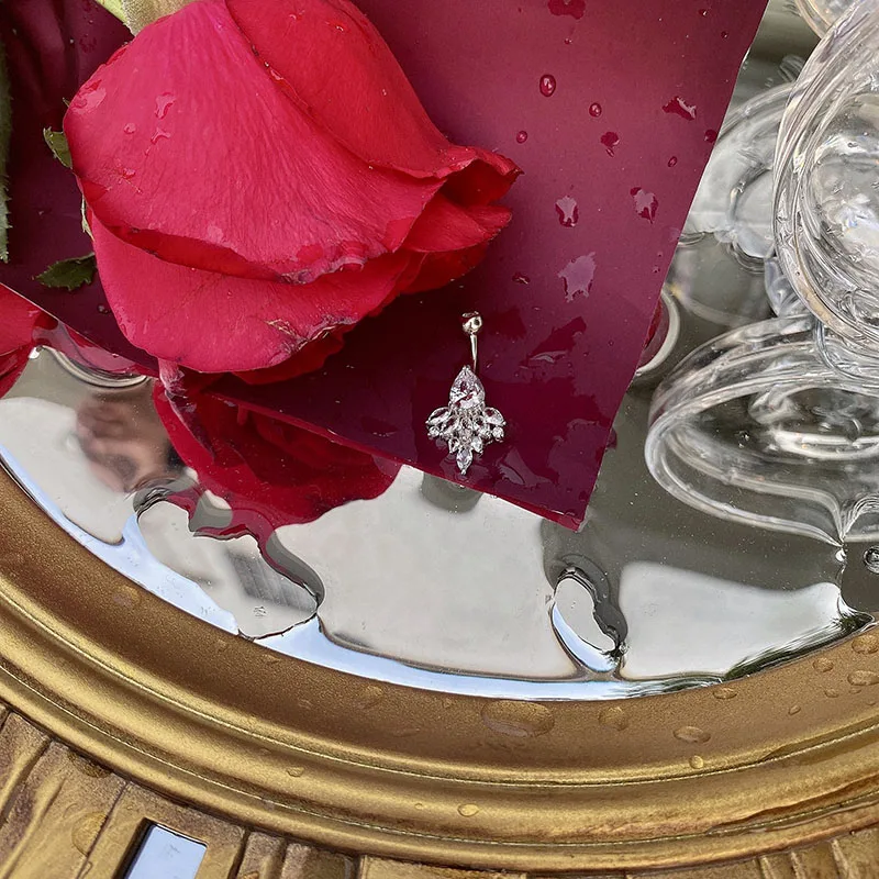 925 Стерлинговое Серебро Циркон в форме сердца слеза ангела пупок ювелирные