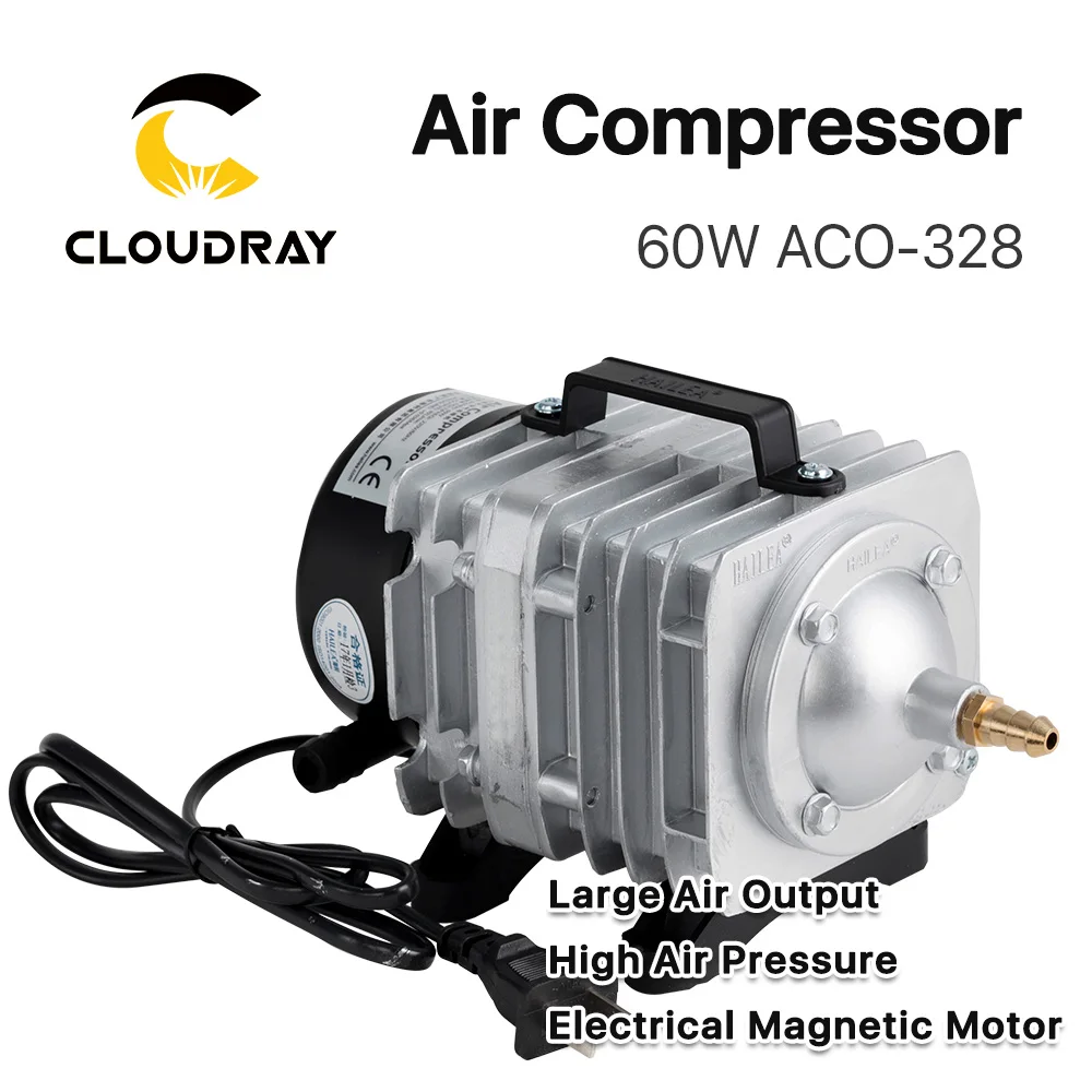 Cloudray 60 Вт Воздушный Компрессор Электрический магнитный воздушный насос для CO2 лазерная гравировка резка машина ACO-328