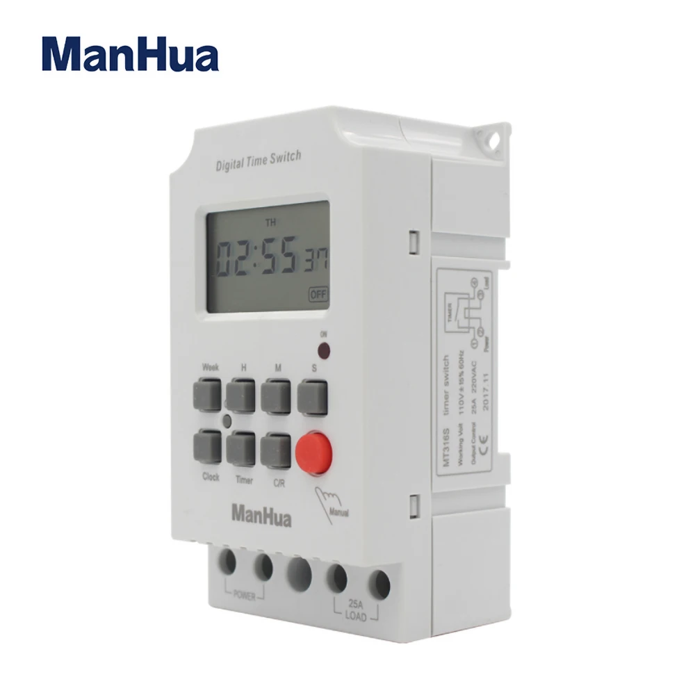 Manhua 110VAC 25A программируемый таймер на din-рейке MT316S автоматический