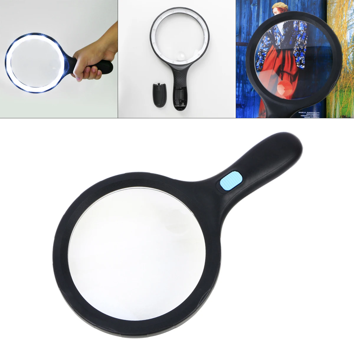 

1.8X 5X 138/25MM Handheld Racket Type Acrylic Optics Magnifier with 12 LED Light and Frosted Non-slip Handle for Reading Inspect