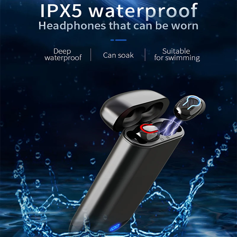 Wireless V5.0 Bluetooth Headphone HD Stereo Earphone Sports Waterproof Headset With Dual Mic and 6000mAh Battery Charge Case | Электроника