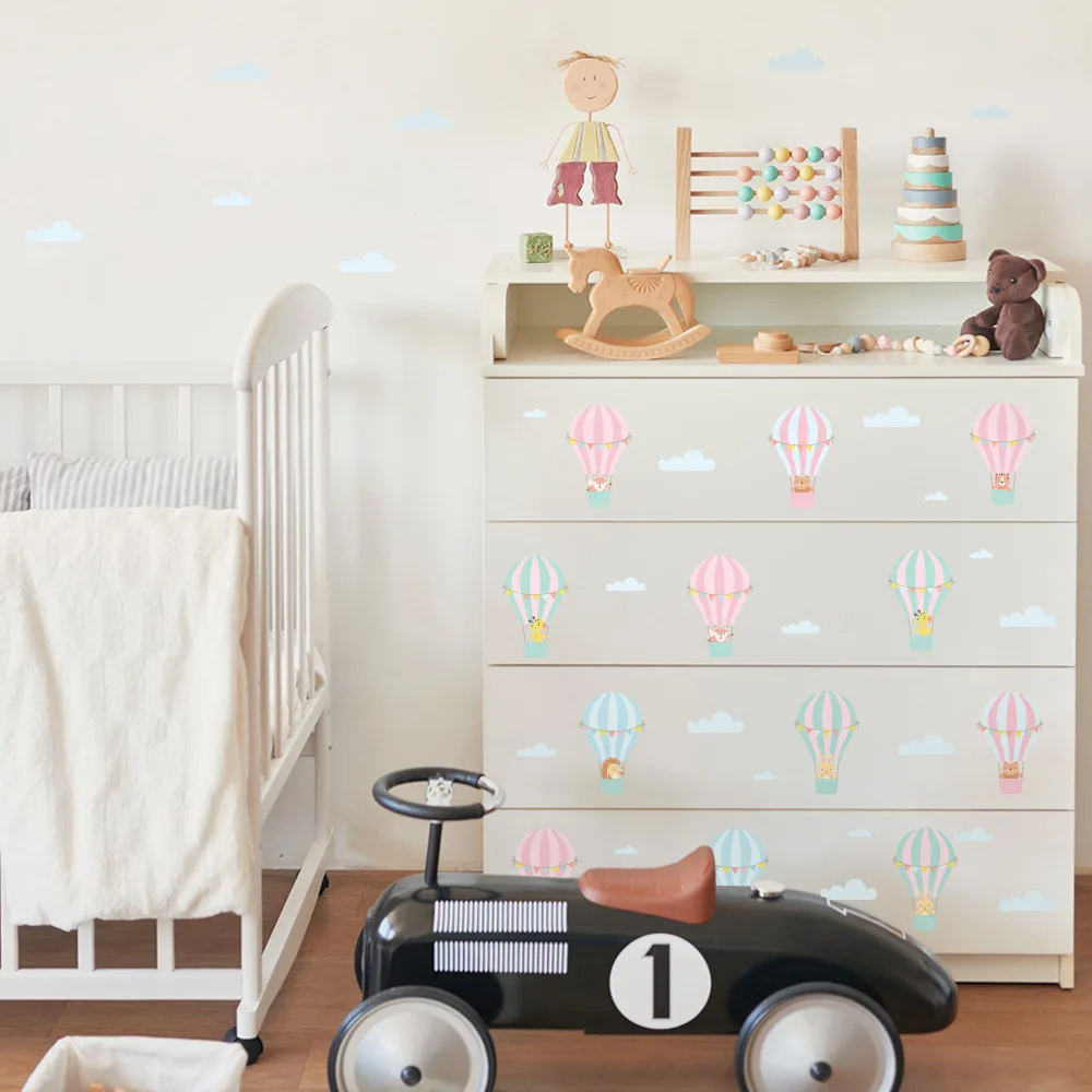 Ins Style Cartoon Hot Air Balloon Wall Stickers DIY Colored Animal Art Decals for Kids Rooms Bedroom Living Room Home Decor | Дом и сад