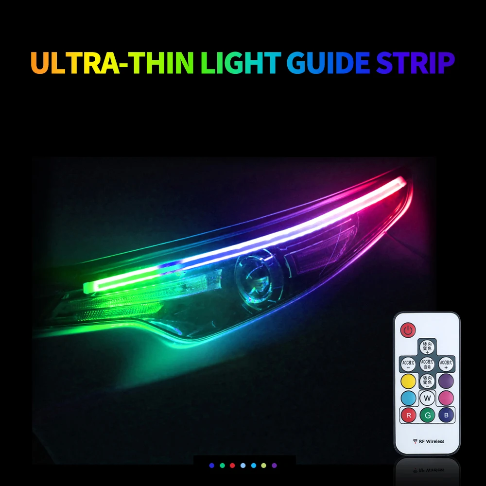 

2 Stuks Auto Vloeiende Rgb Dagrijverlichting Waterdicht Drl Multicolor Led Light Strip Knipperlichten Voor Koplamp
