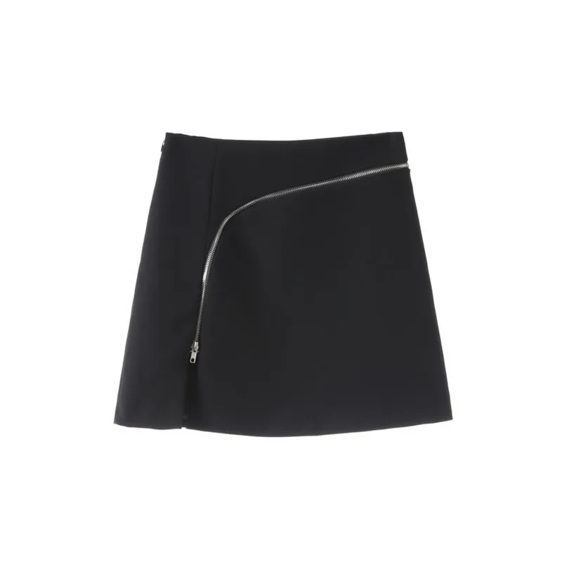 Черная мини юбка в стиле панк женская модная на молнии с разрезом и высокой