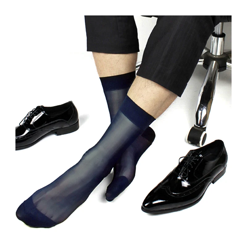 Black Navy Male Suit Dress Sexy Silk Socks Sheer Mens Formal Best Quality Man At Play Transparent SM | Мужская одежда