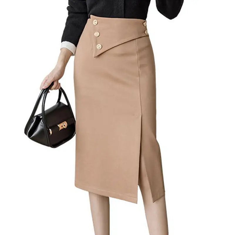 Черные пикантные облегающие офисные юбки-карандаш с разрезом Женская эластичная