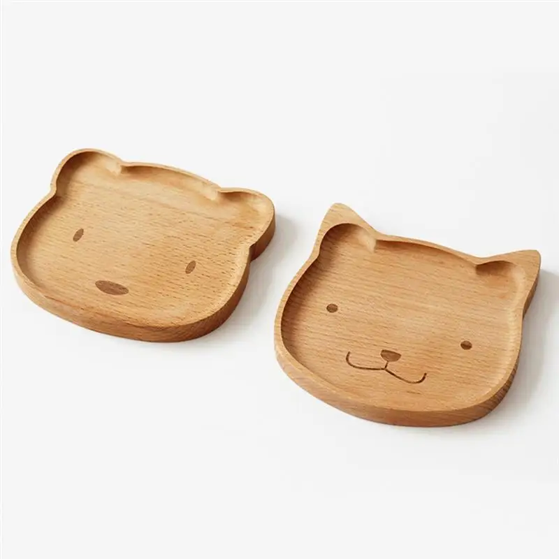 Natural Animals Design Food Serving Plate Cartoon Dessert Tray Wood Dish Tableware Home Decor For Kitchen (Cat Bear) | Дом и сад