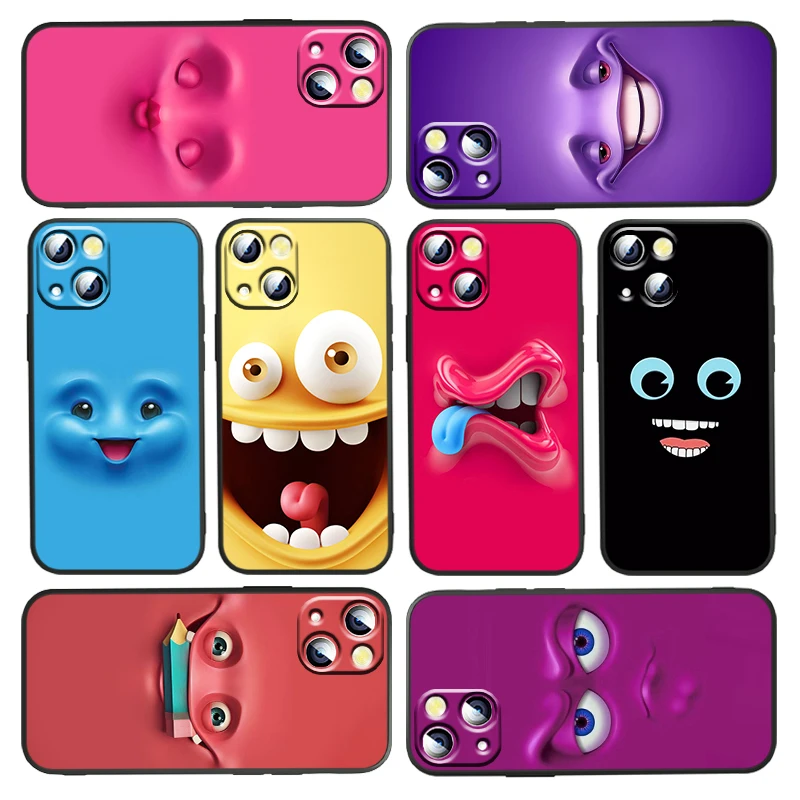 

3D funny face Phone Case For Apple iPhone 13 12 11 SE XS XR X 7 8 6 5 S mini Plus Pro MAX 2020 Black Soft TPU Cover