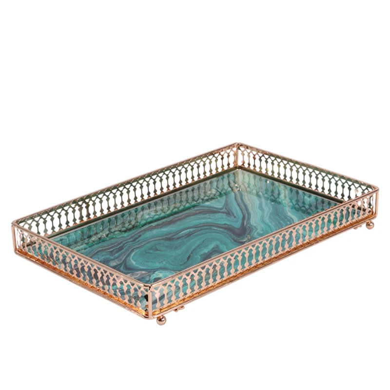 

Квадратный поднос декоративные Мрамор Агат текстура закаленное Стекло зеркало уход за кожей коробка для хранения украшений пластина Кофе ...