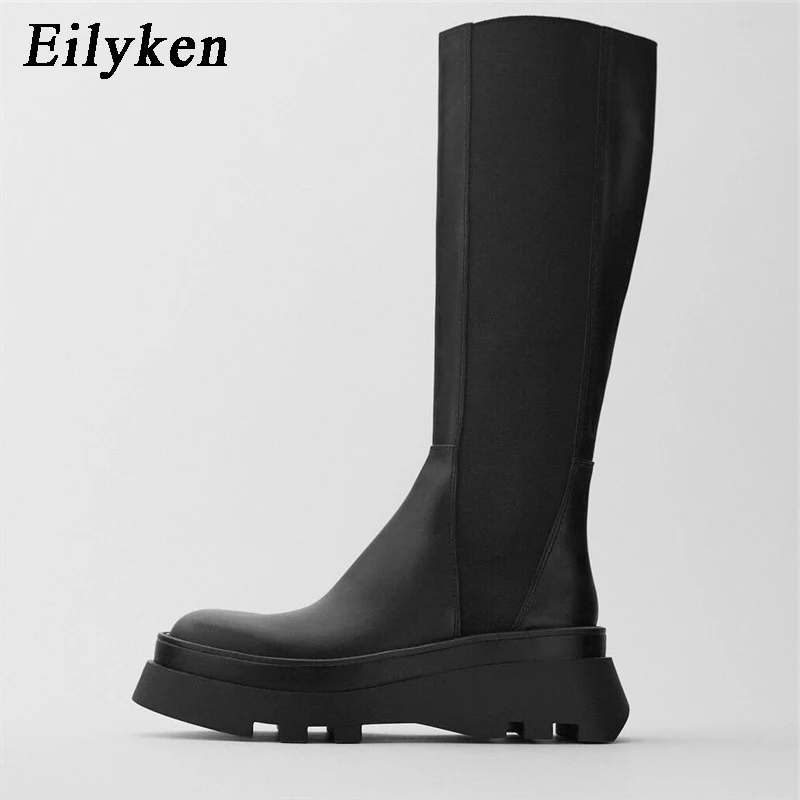 

Eilyken New Design Platform Knee High Boots Round Toe Thick Bottom Winter Black Outdoor Shoes Fashion Ladies Motorcycle Boots