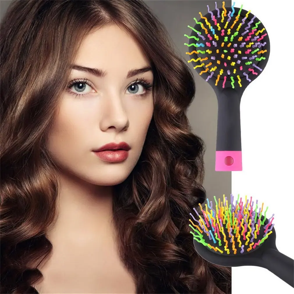 Rainbow Volume Comb Anti-static Magic Detangler Hair Curl Straight Massage Brush Styling Tools With Mirror | Красота и здоровье