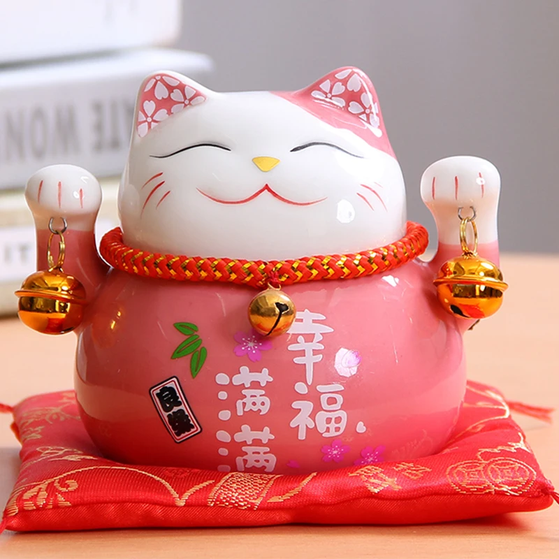 4/6.5 inch Ceramic Maneki Neko Piggy Bank Creative Home Decoration Porcelain Ornaments Lucky Fortune Cat Money Box Business Gift